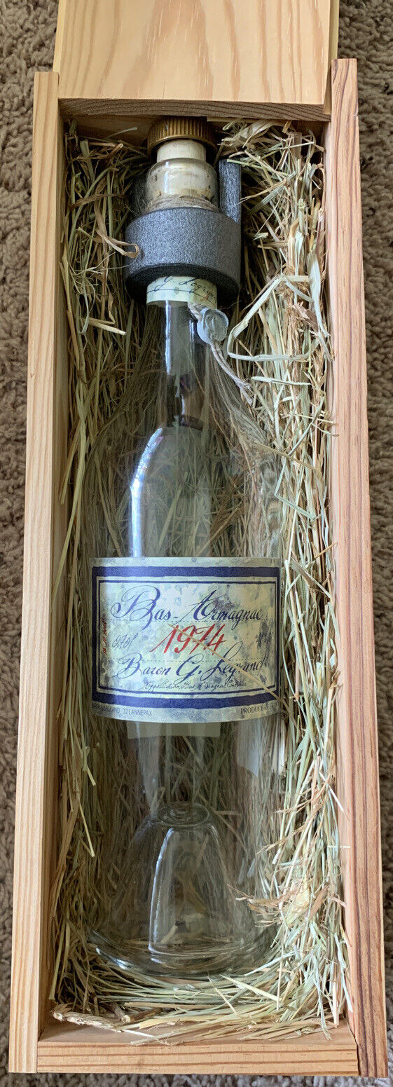 1974  Bas-Armagnac Baron Gaston Legrand  empty bottle & wood box