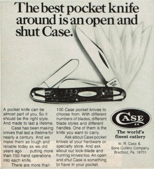 1978 Vintage Print Ad The best pocket knife around is an open and shut Case