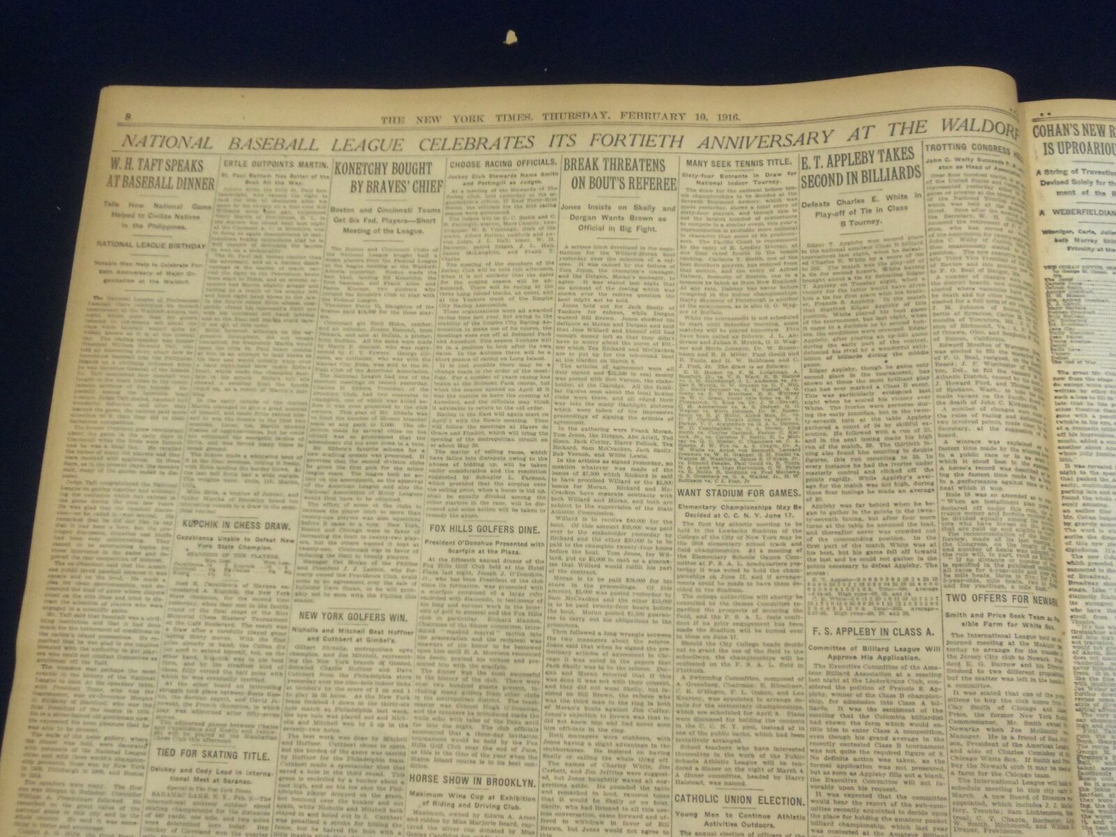 1916 FEB 10 NEW YORK TIMES - NATIONAL BASEBALL LEAGUE 40TH ANNIVERSARY- NT 9031