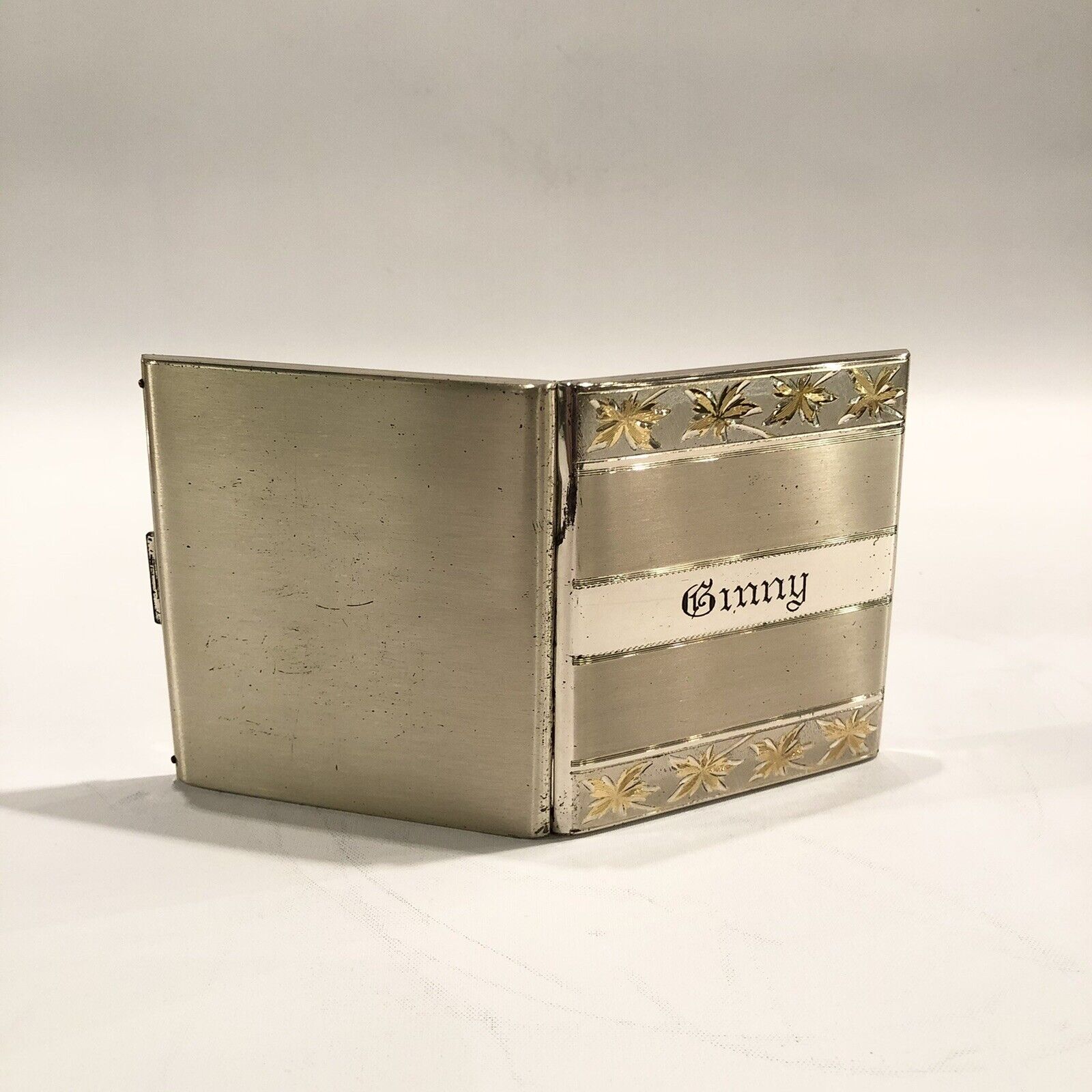 Vintage Brushed Sterling Silver Brilliant Cut Monogrammed Cigarette Case