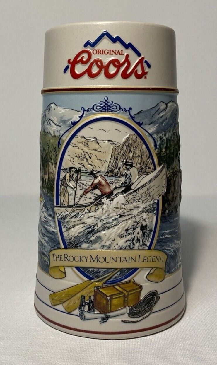 Coors Stein Rocky Mountain Legend Series 1992 . Vintage Coors Mug with Boater.