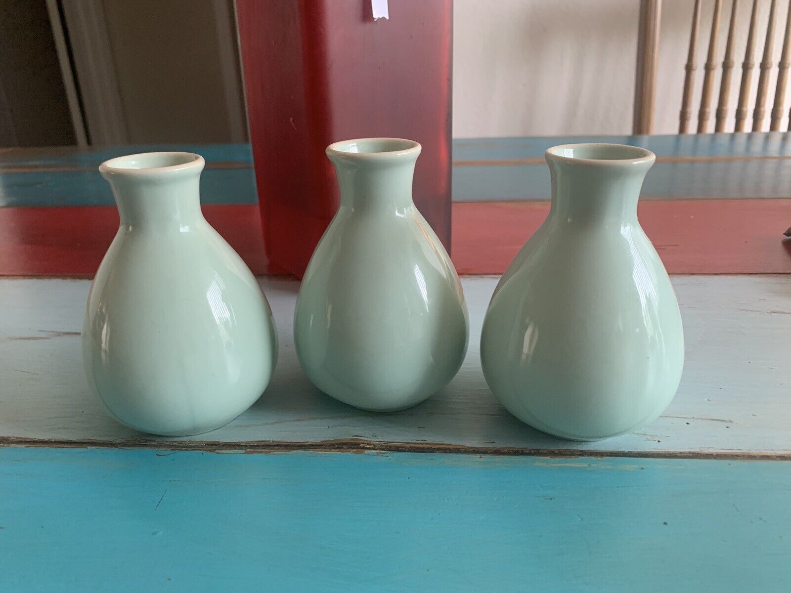 Set of 3 small ceramic bud vase blue