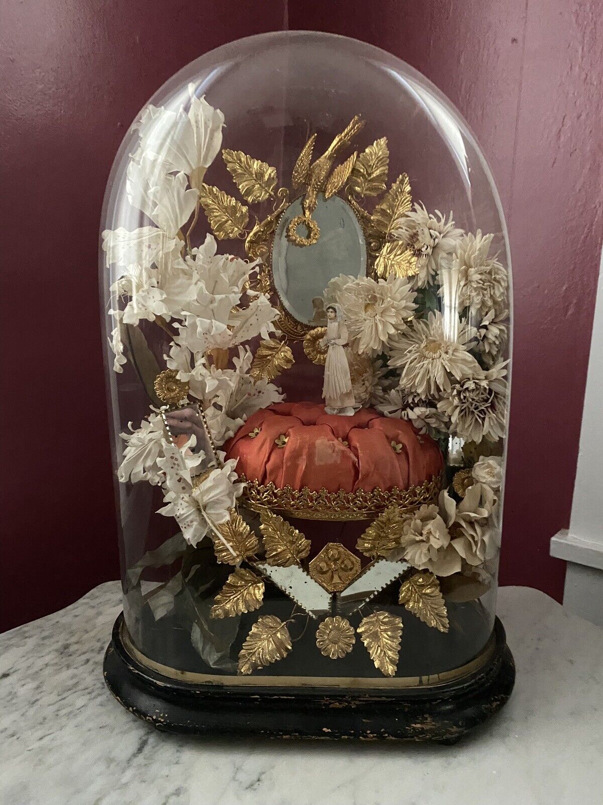 READ CHANGES PLEASE Antique French Victorian Globe De Mariee Wedding keepsake