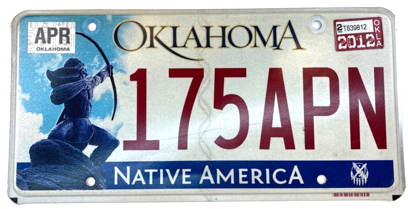 Vintage 2012 Oklahoma Auto License Plate Native America Pub Wall Decor Collector
