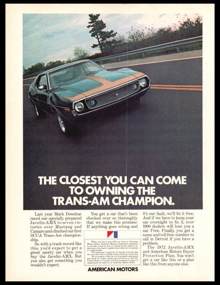 1972 AMC Javelin AMX-Vintage black gold car photo print ad-Man Cave Garage Decor
