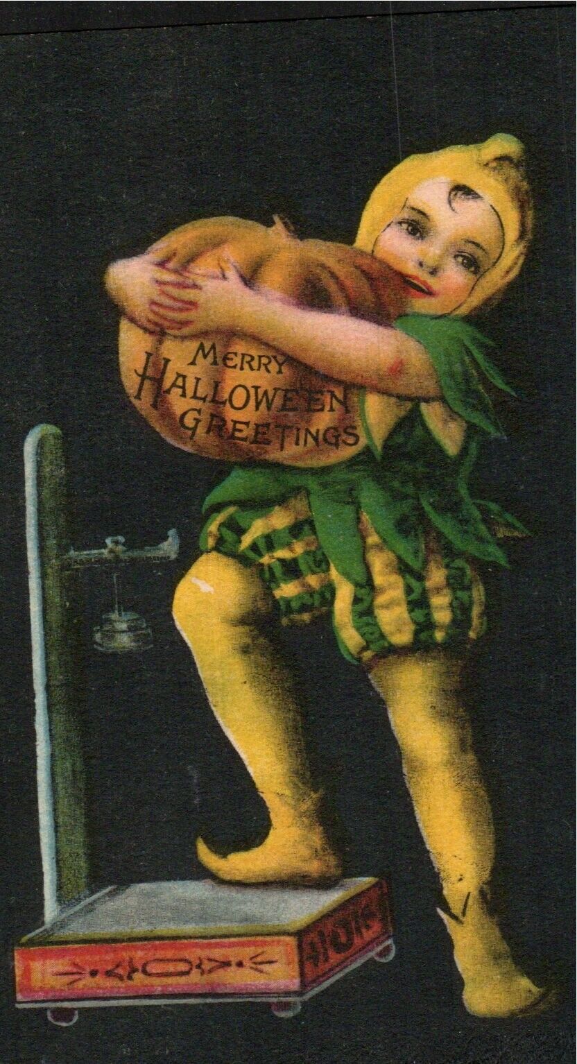 Postcard Halloween Child Jester Holding Jack-O-Lantern C-1919 Original Wolf 1901