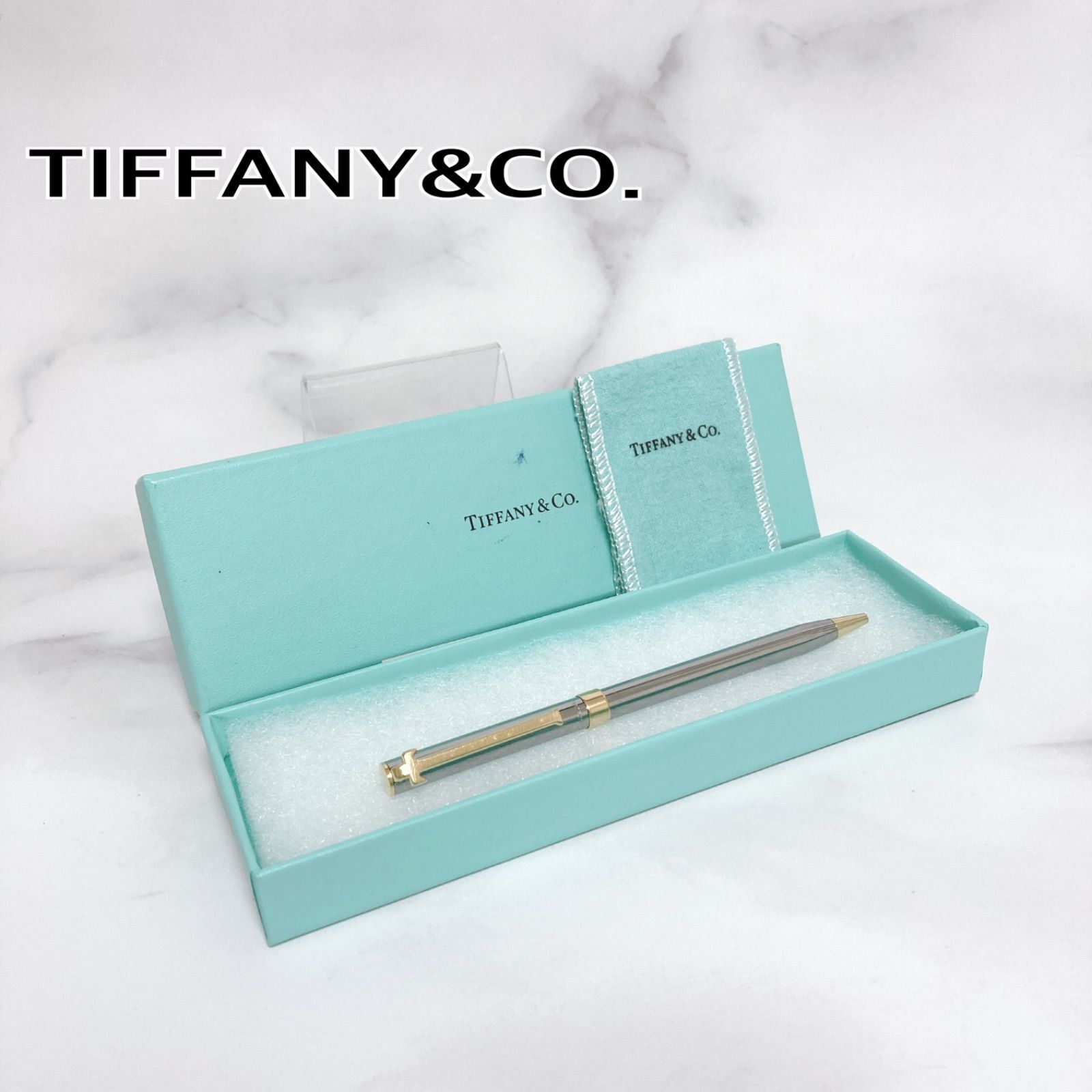 Genuine Tiffany & Co. T-clip Ballpoint Pen Gold Silver Used Excellent w/Box