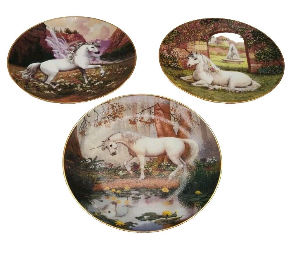 The Enchanted World of the Unicorn Plate Collection by Ruth SandersonSet Of 3