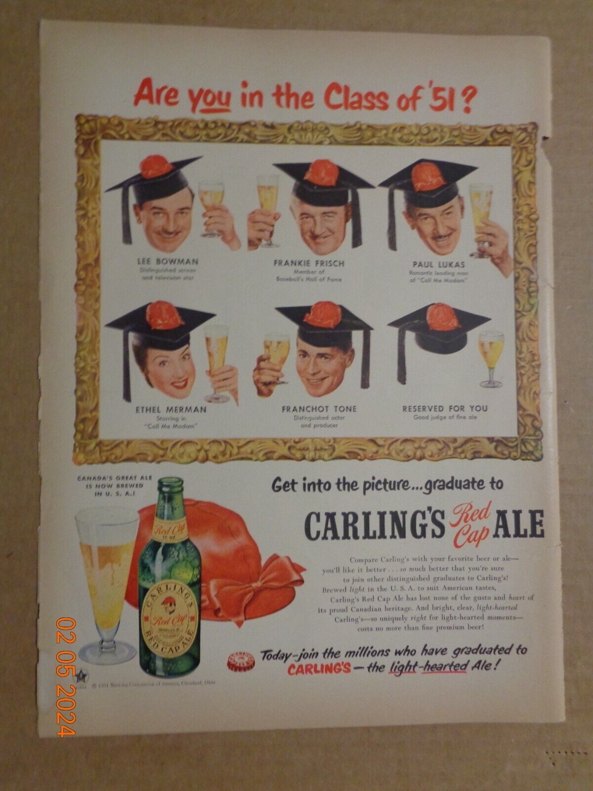 Vintage Print Ad -1951 for Carling\'s Red Cap Ale and Dickies Work Clothes