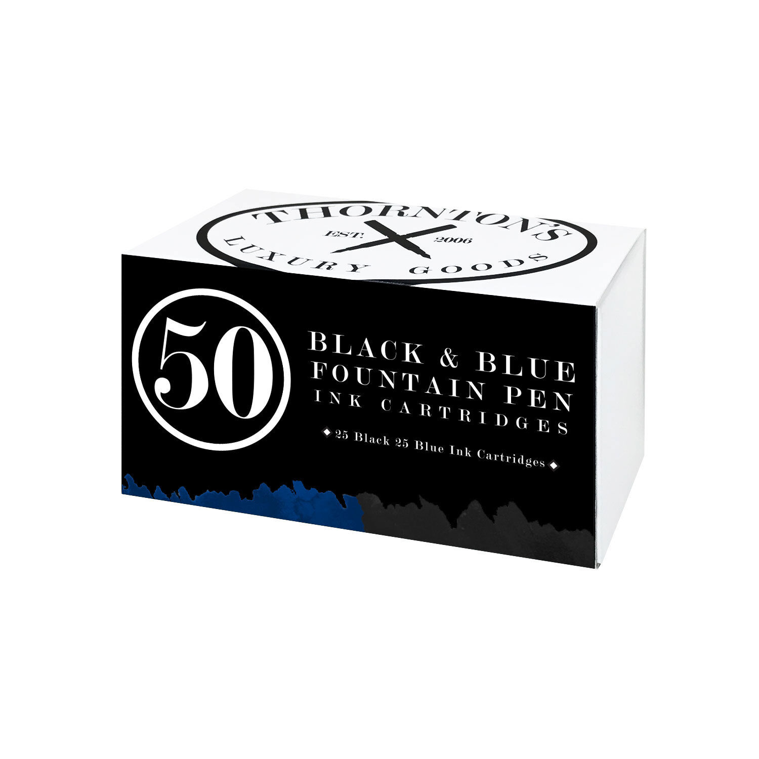 Thornton's Standard Fountain Pen Ink Cartridges, Black & Blue Ink, Pack of 50