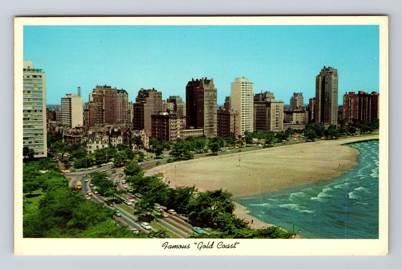 Chicago IL-Illinois, Aerial View, Gold Coast, Antique Vintage Postcard