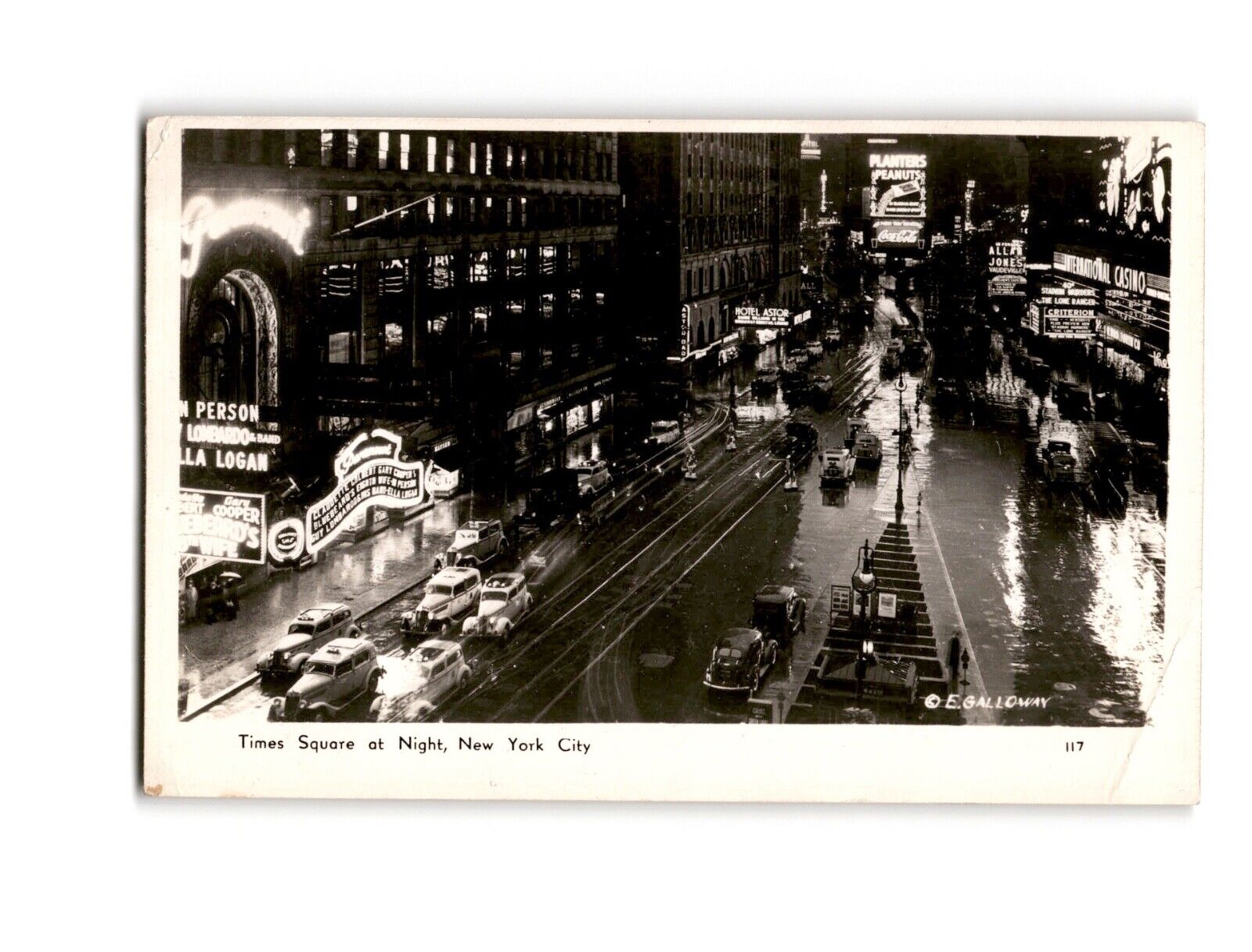 RPPC Vintage New York City Times Square Night View Postcard 1950s