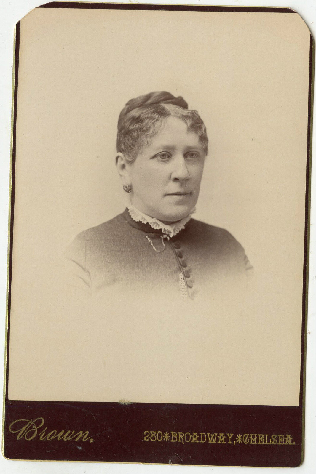 Cabinet Photo - Chelsea Massachusetts - Lady With Short Wavy Hair - Brown Studio
