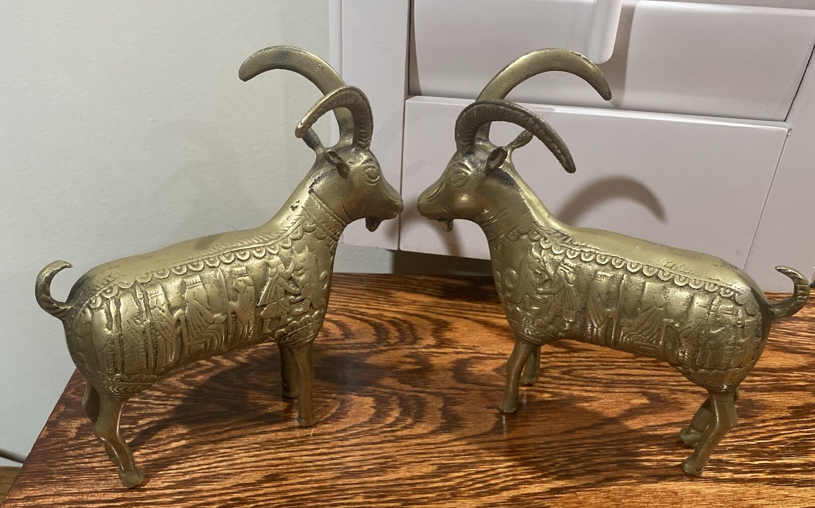 Unique Vintage Brass Persian Ram Statues