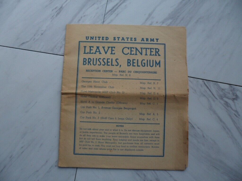 United States Leave Center Brussels, Belgium booklet 1940\'s