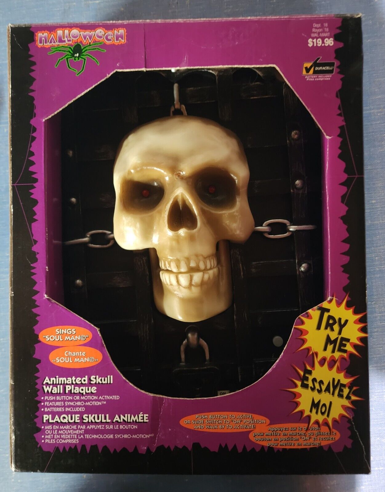 Gemmy Animated Skull Wall Halloween Plaque Sings SOUL MAN Light up Eyes Read