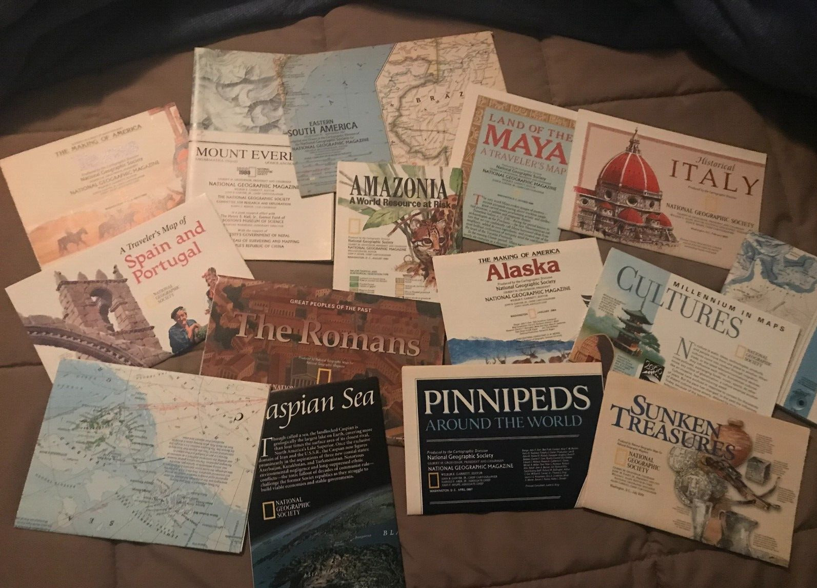 Lot Of 15 different NATIONAL GEOGRAPHIC Maps VERY GOOD AMAZONIA ITALY ALASKA ETC