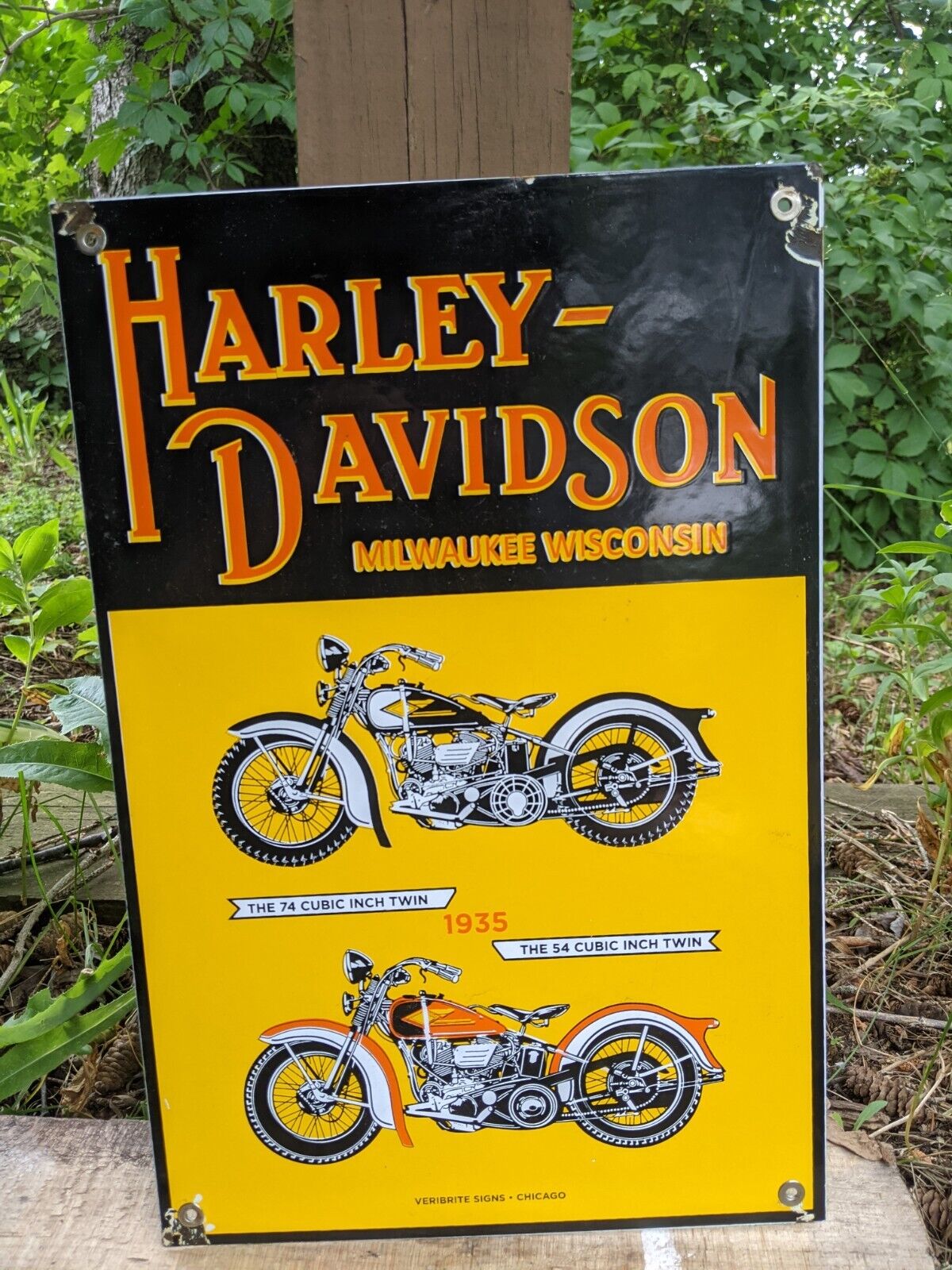 VINTAGE 1935 HARLEY-DAVIDSON MOTORCYCLE PORCELAIN HEAVY METAL SIGN 16