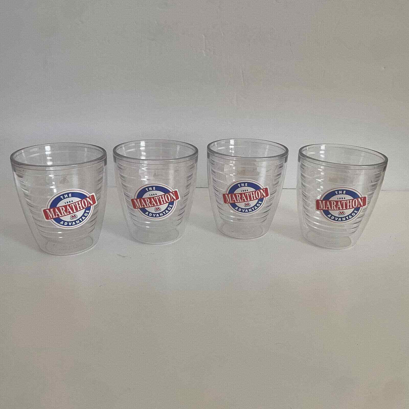 Set Of 4 Tervis 8 oz Double Walled Drinking Glasses Marathon Oil Logo Vintage
