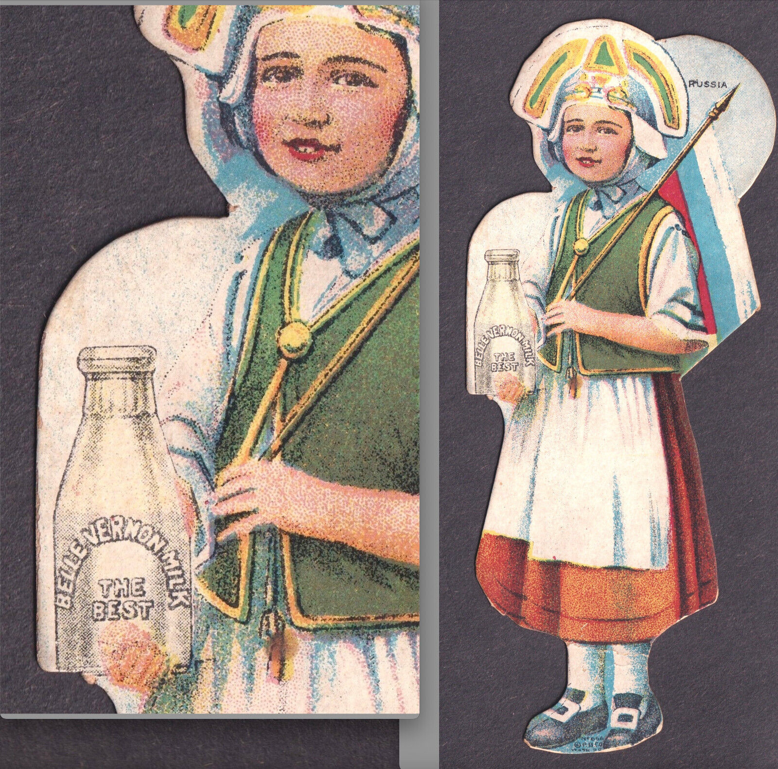 Cleveland OH Belle Vernon Milk Bottle Russia WWI Dolls of the Allies Trade Card