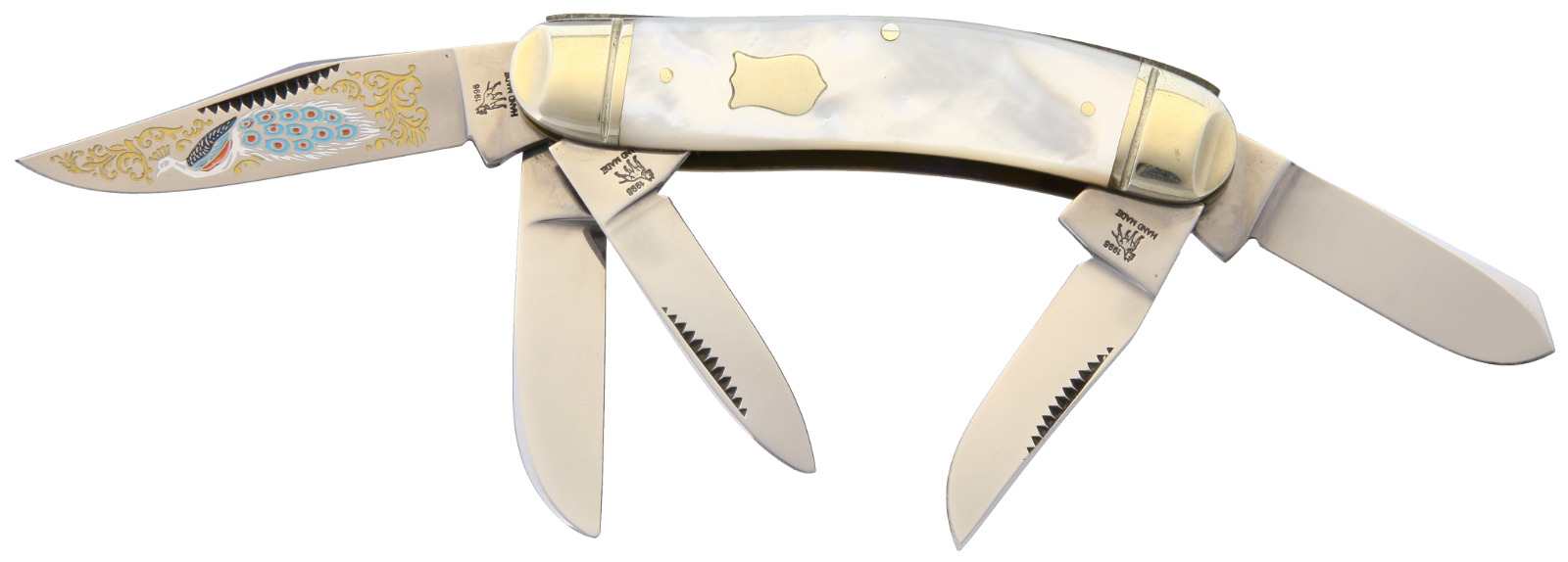 BULLDOG BRAND 5 BLADE SOWBELLY - MOTHER of PEARL HANDLES - PRODUCED IN 1998