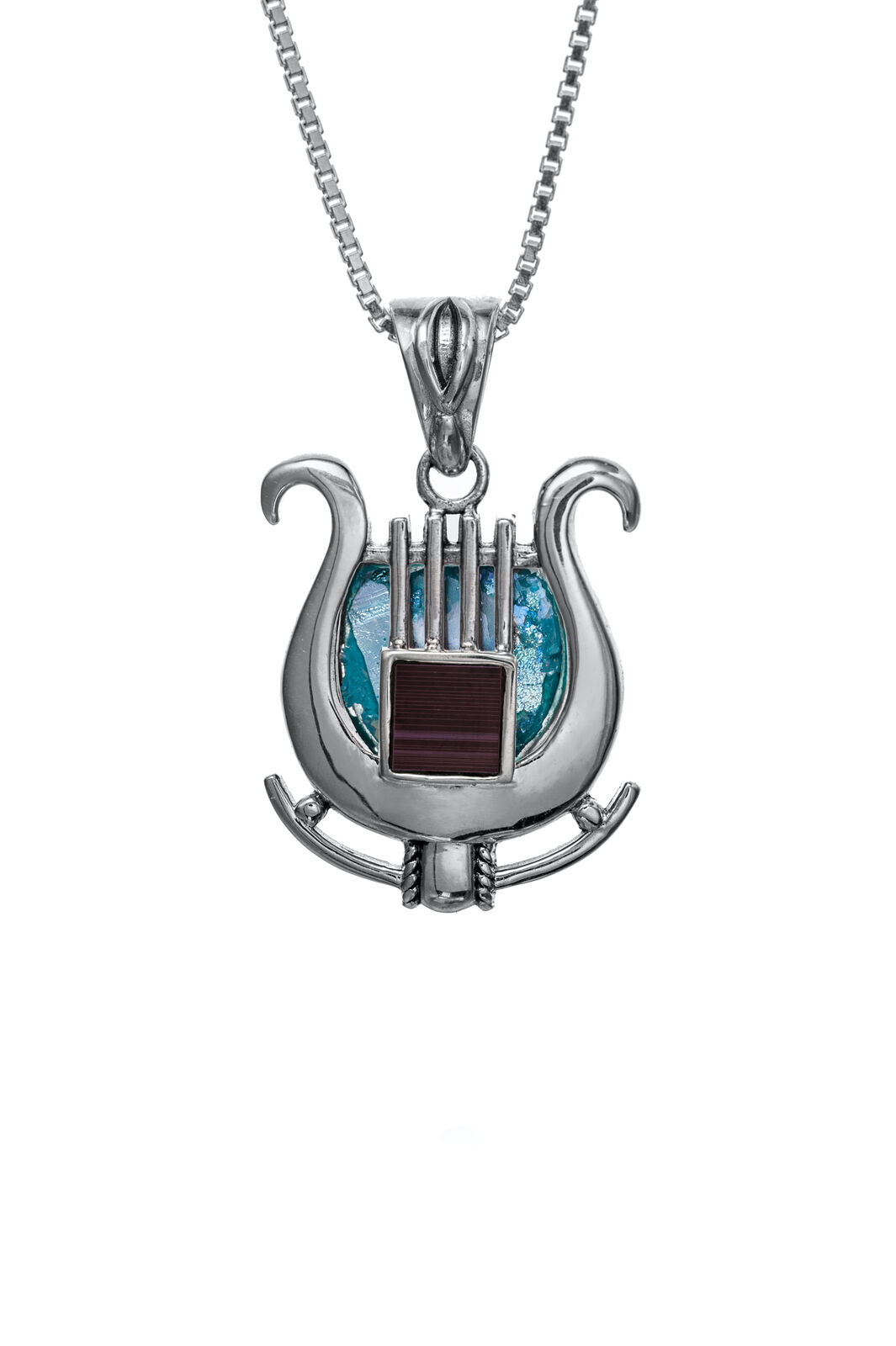 Jerusalem Nano Bible Torah Pendant King David's Harp Roman Glass Silver 925 Gift