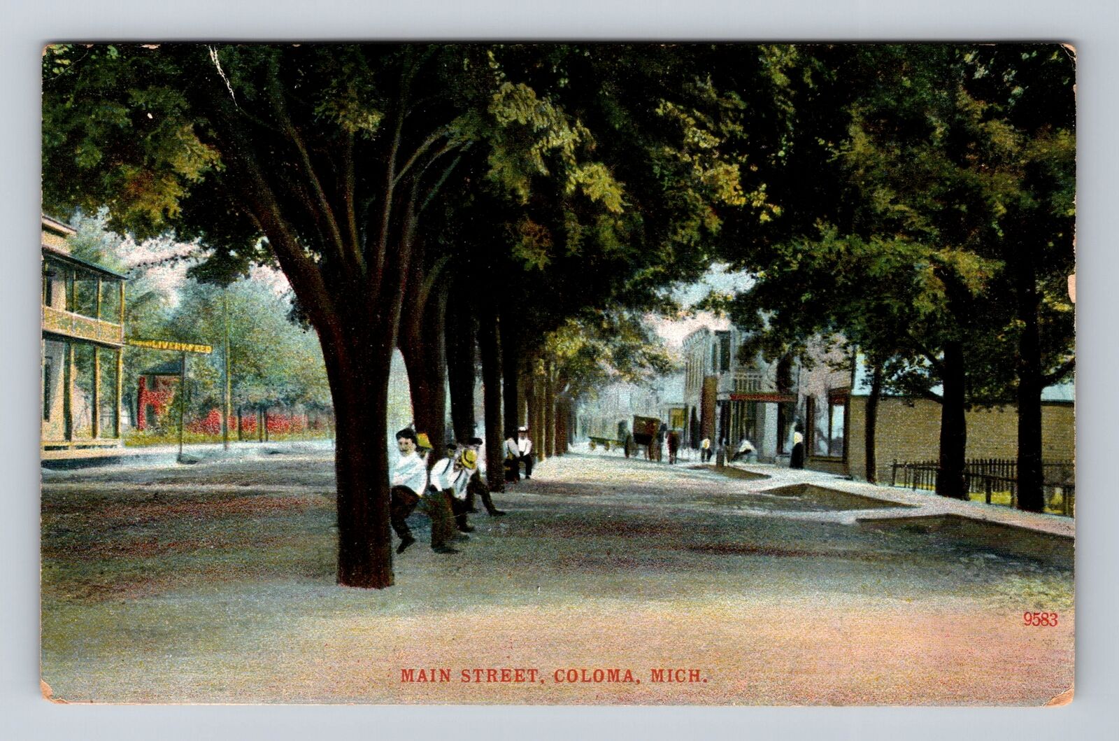 Coloma MI-Michigan, Main Street, Antique, Souvenir, Vintage c1914 Postcard