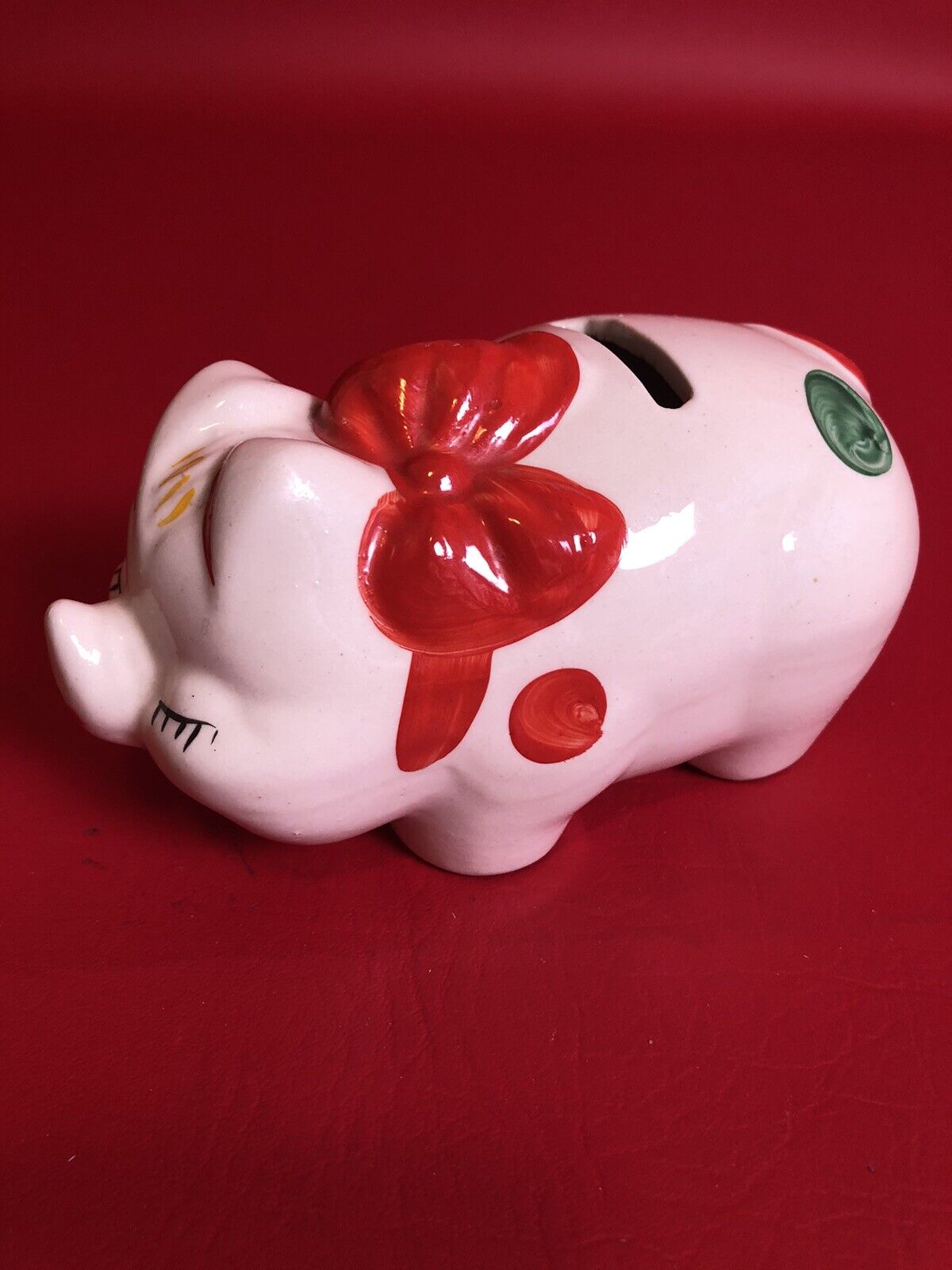 VINTAGE Circa 1950 Shawnee ?Ceramic Polka Dot Pig Piggy Bank 6\