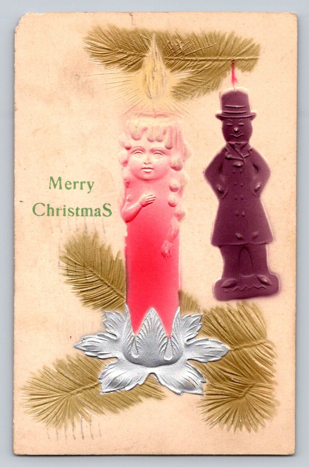 c1910 Anthropomorphic Candle Cookie Merry Christmas P738 Curteich
