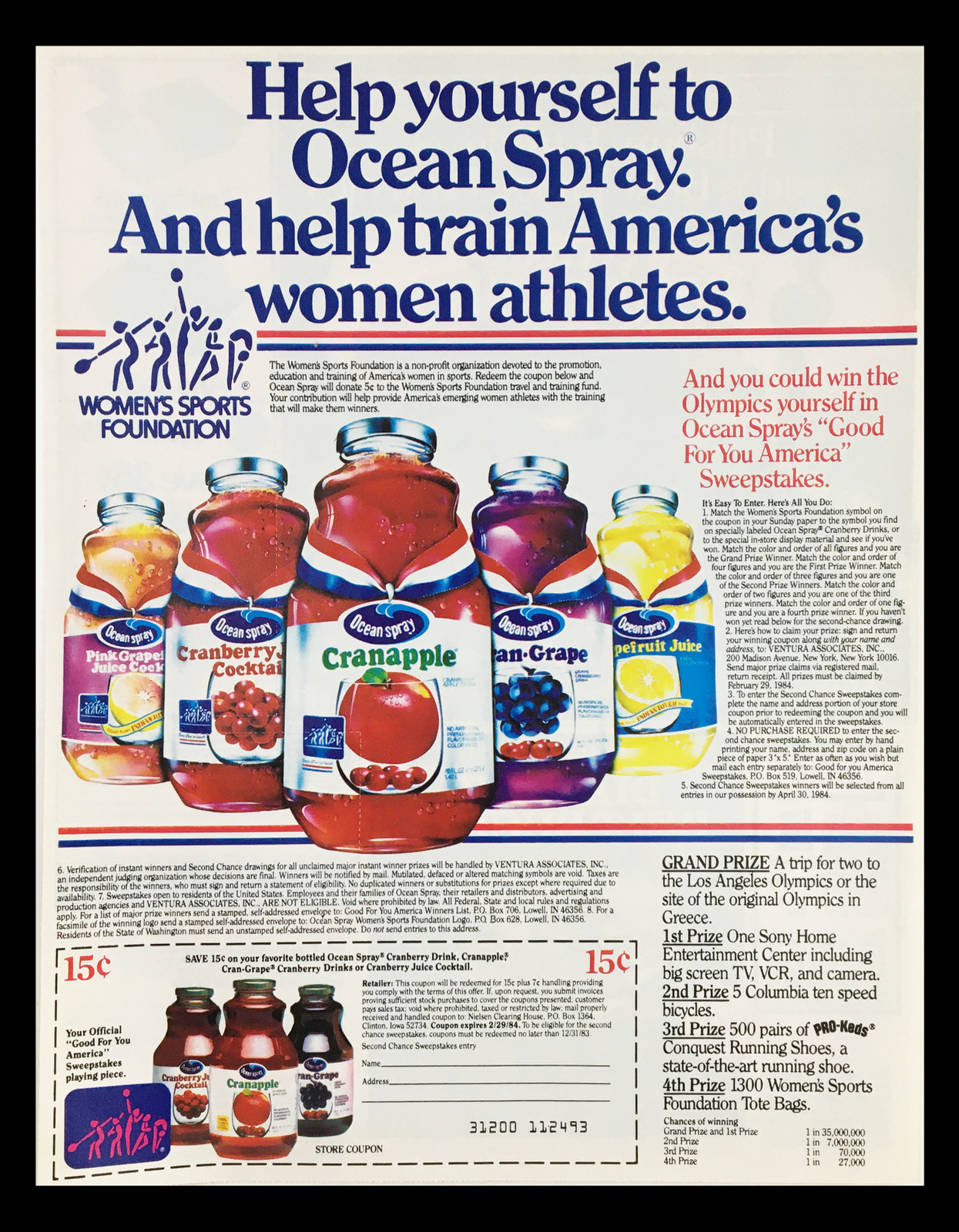 1983 Ocean Spray Women\'s Sports Foundation Circular Coupon Advertisement
