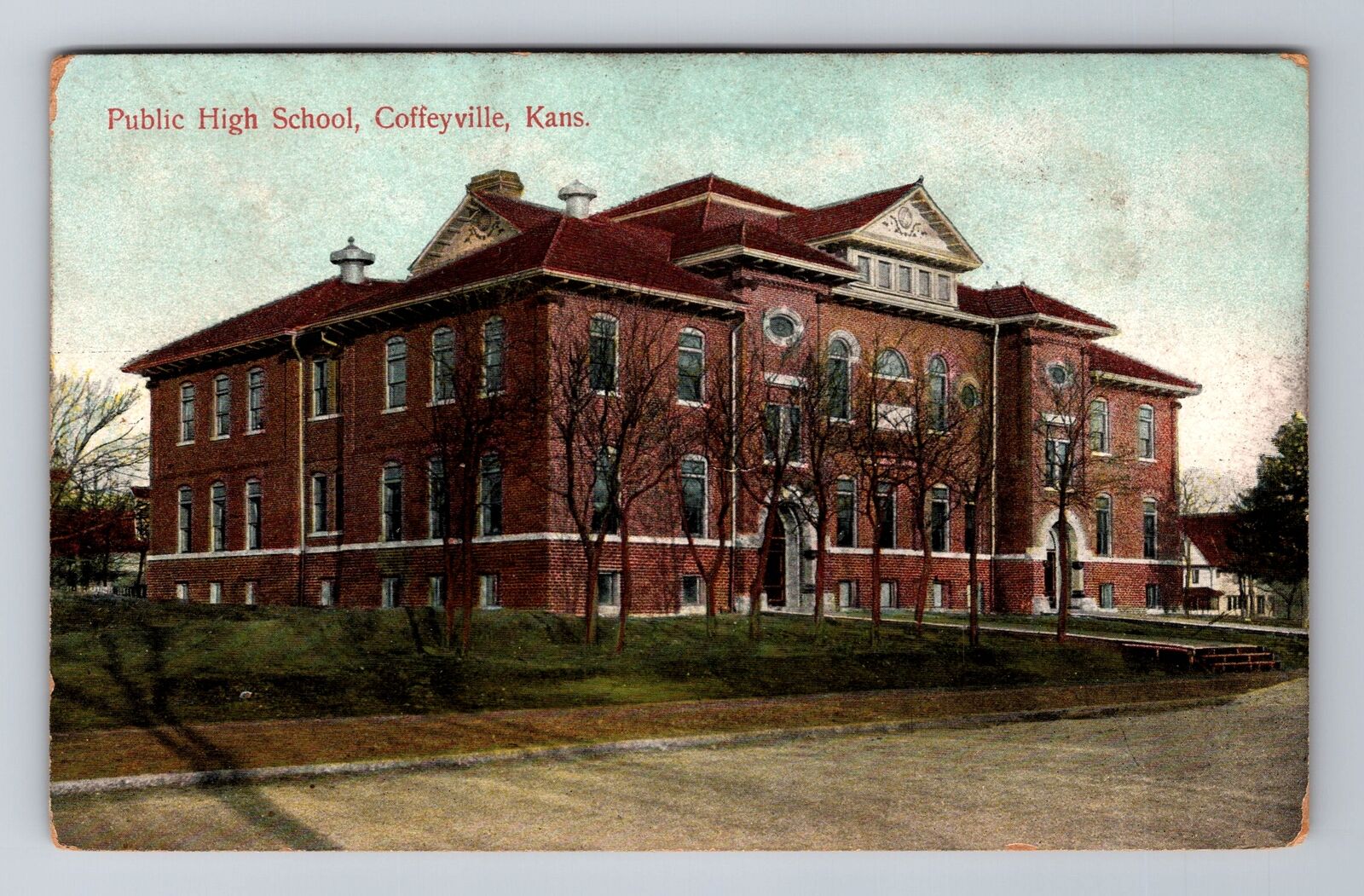Coffeyville KS-Kansas, Public High School, Antique c1907 Vintage Postcard