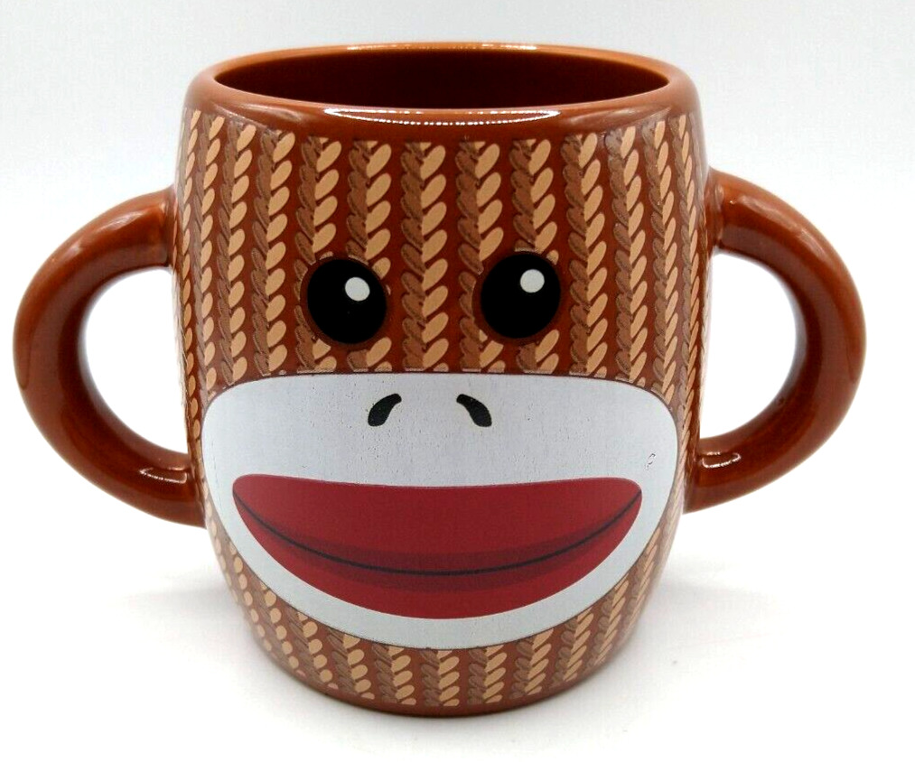 Galerie Double Handle Sock Monkey Ceramic Coffee Tea Cocoa Mug Cup Big Red Lips
