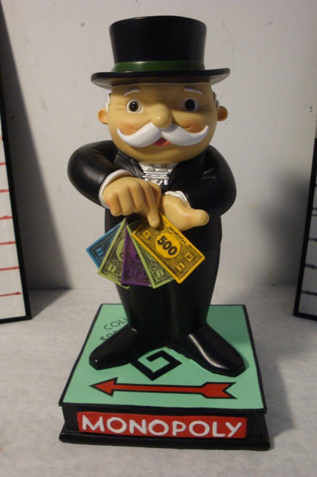 Rare Mr. Monopoly ceramic bank figure 10 inches tall Showing  the money