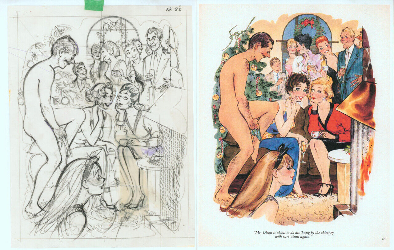 Doug Sneyd Original Final Pencil Prelim Playboy Art Sketch Dec. 1985 Christmas