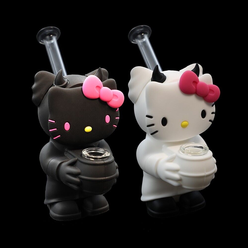 Cute Hello Kitty Bong Silicone Hookah Smoking Water Pipe w/Bowl Tobacco Pipe