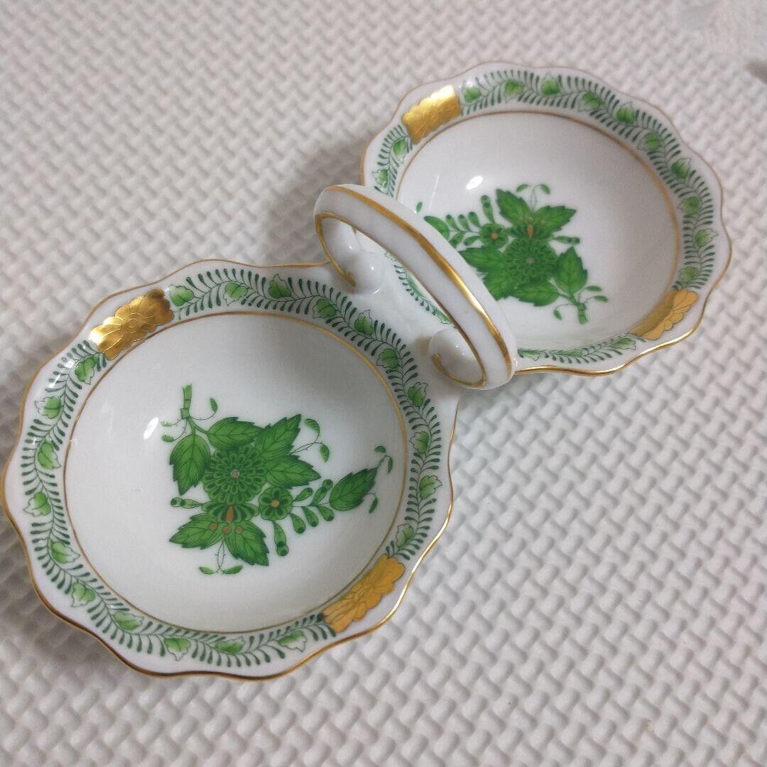 Herend Chinese Bouquet Green Twin Dish Small Plate Apponyi Flower