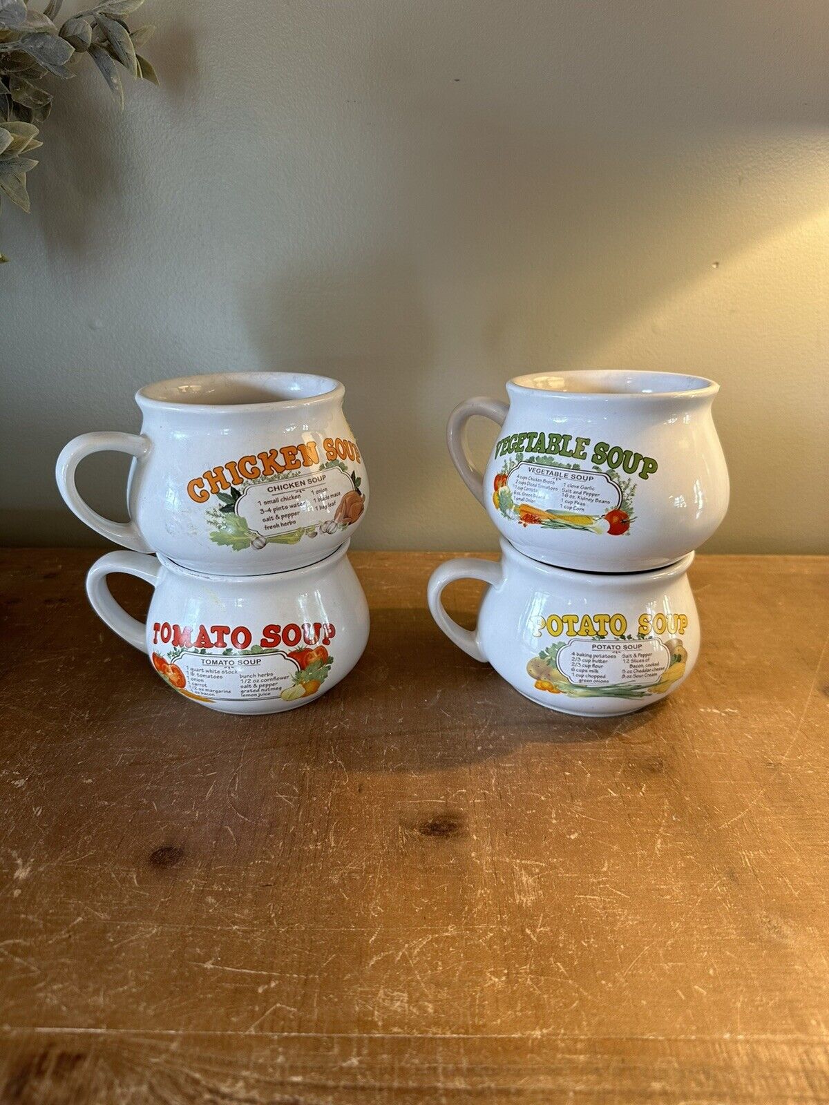 Vintage Dat'l Do-It Inc Soup Bowls Mugs Cups With Recipes Set Of 4 