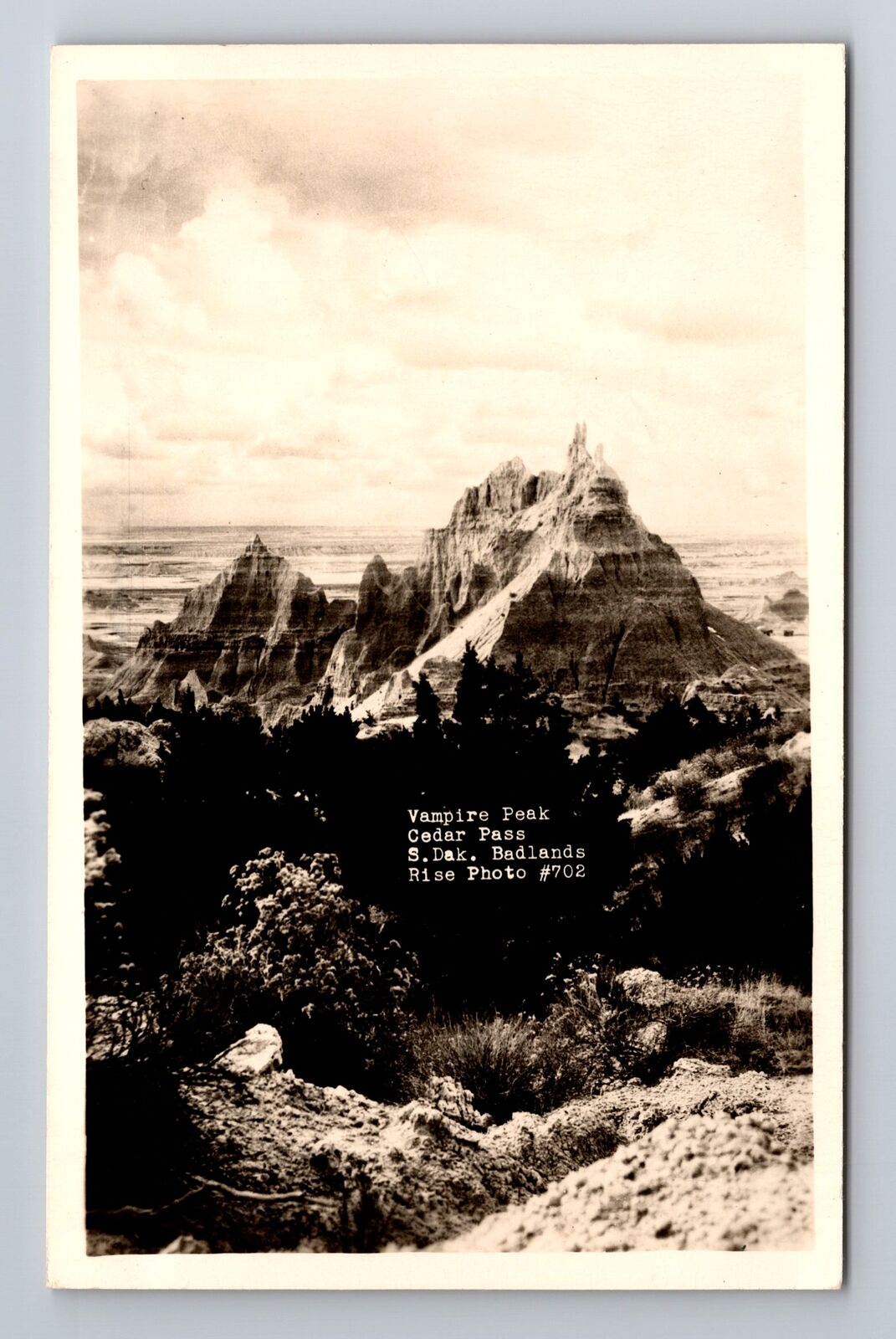 Badlands SD-South Dakota, RPPC, Vampire Peak, Cedar Pass, Vintage Postcard