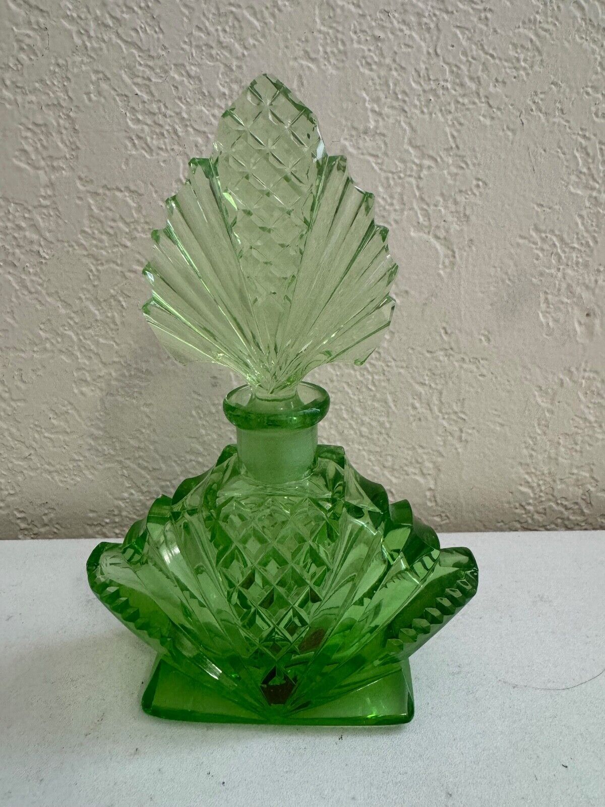 Vintage Likely Czech Glass or Crystal Green Perfume Bottle