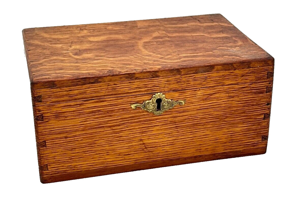 antique dovetailed tiger oak document collectibles box 1890s victorian