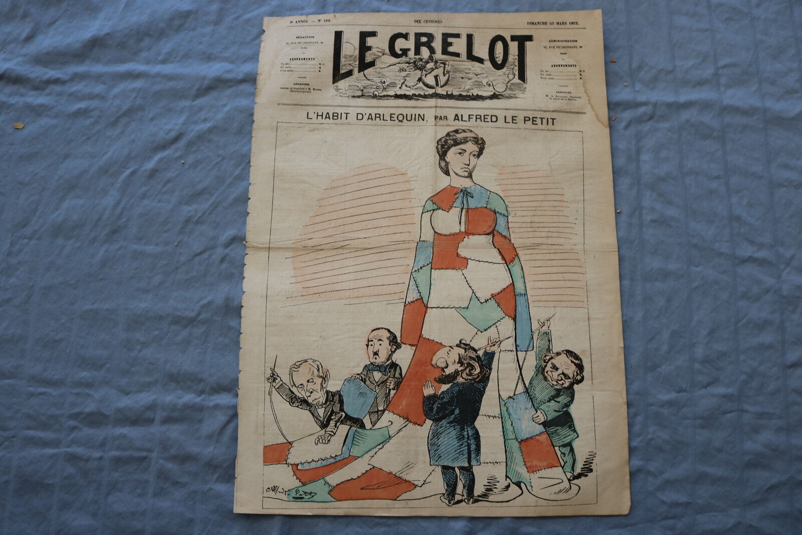 1873 MARCH 23 LE GRELOT NEWSPAPER - L\'HABIT D\'ARLEQUIN - FRENCH - NP 8617