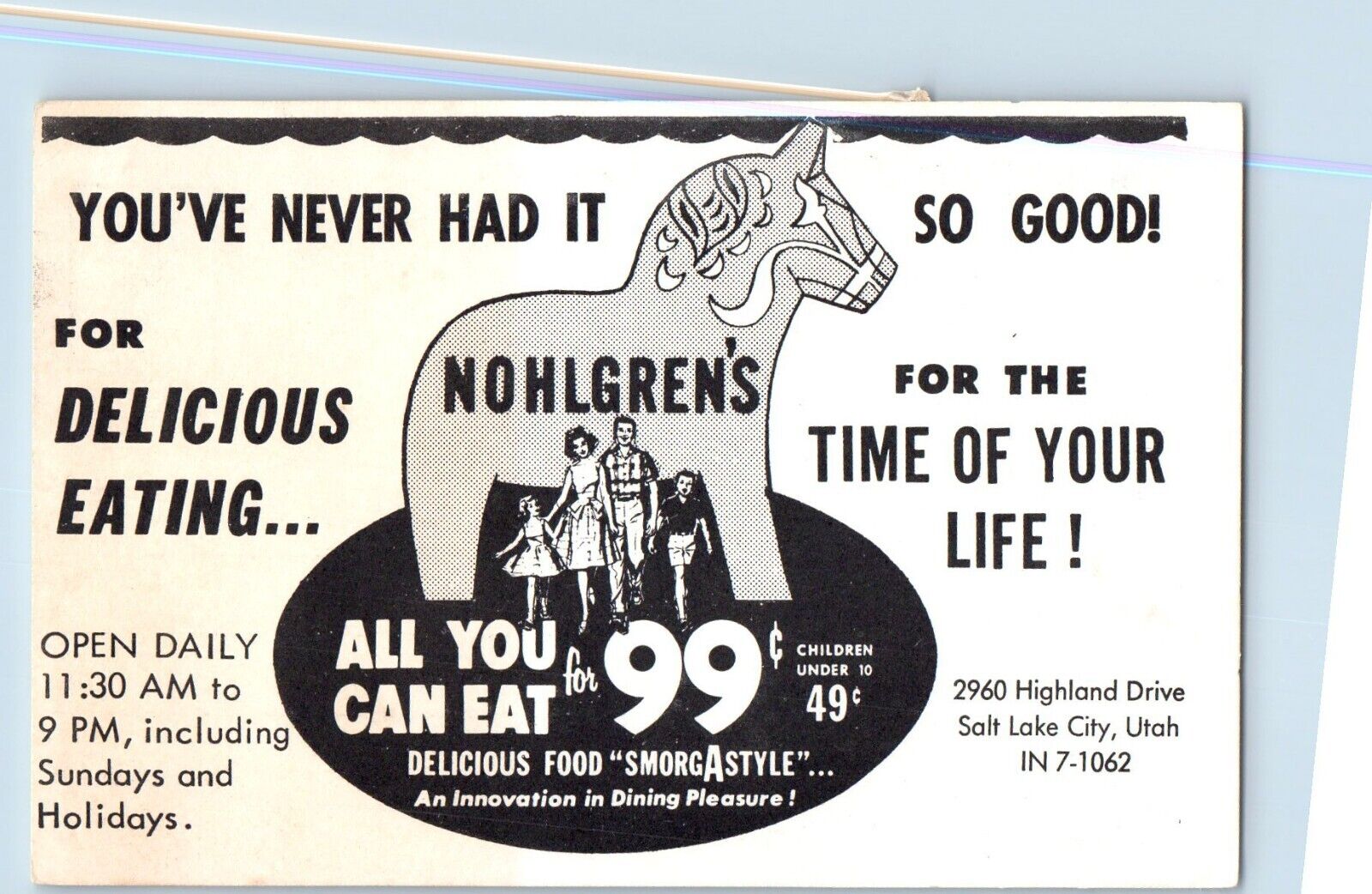 Salt Lake City Utah UT Postcard Nohlgren\'s Restaurant Advertisement c1940