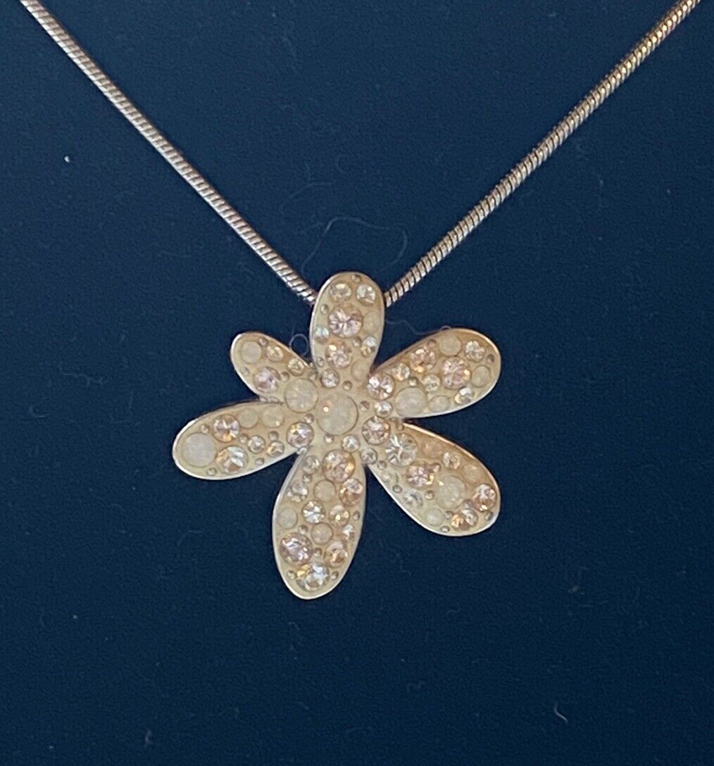 Beautiful  Swarovski Opalescent Flower Necklace 16 inch Snake Chain