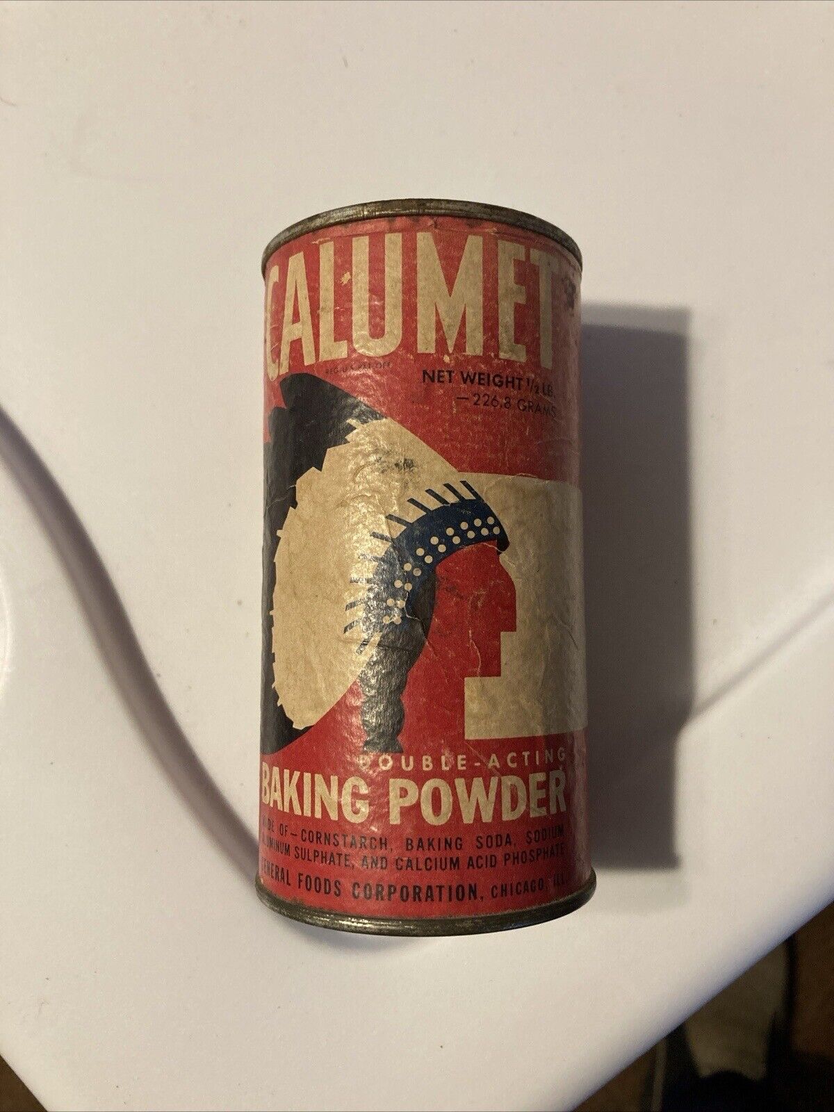 Vintage Calumet Baking Powder Cardboard Tin Can Indian Chief Paper Label