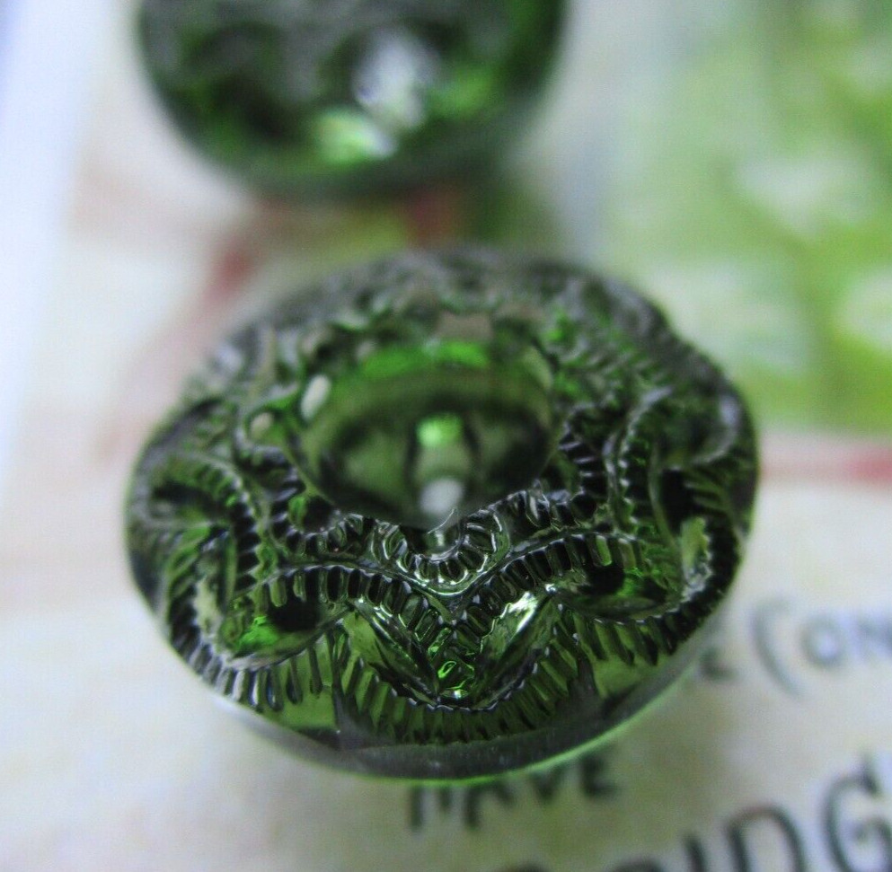 Set of 4~ Vintage 1/2” Green  lacy Glass Buttons~1920\'s underpainted NOS