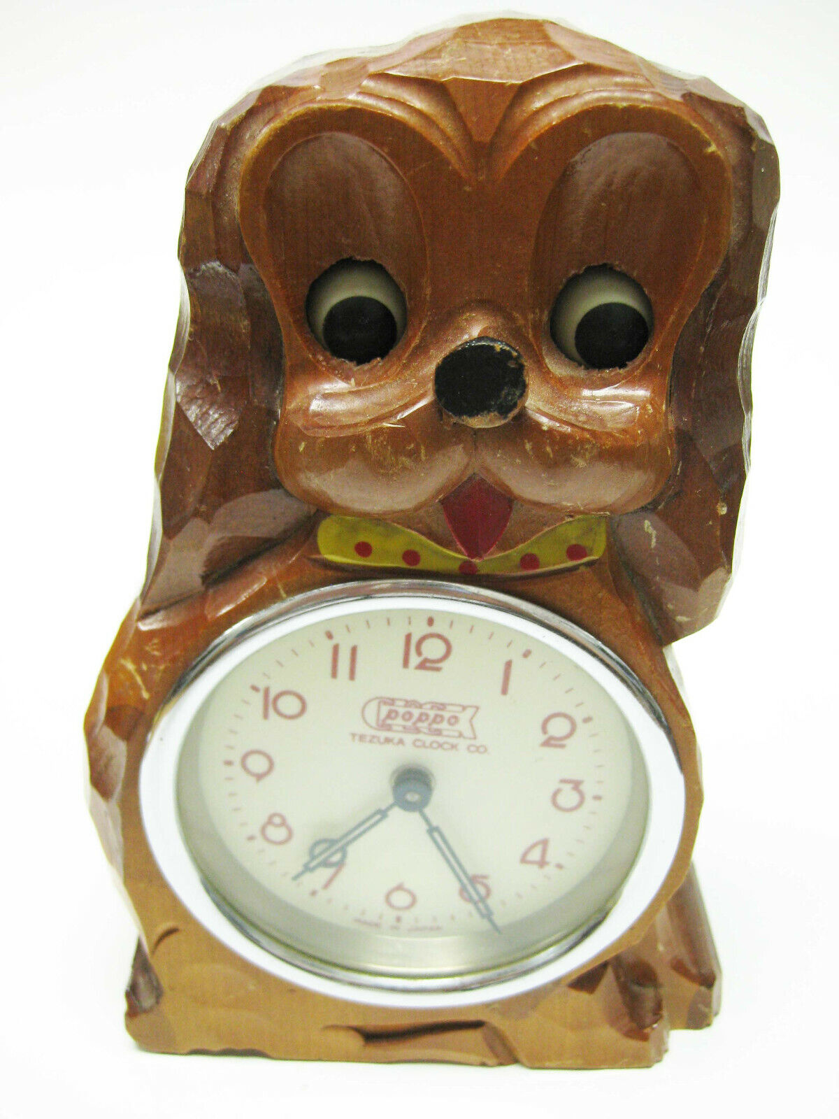 b758 Vintage Cute Tezuka Clock Co Poppo Dog Moving Eyes Wind Up Desk Clock