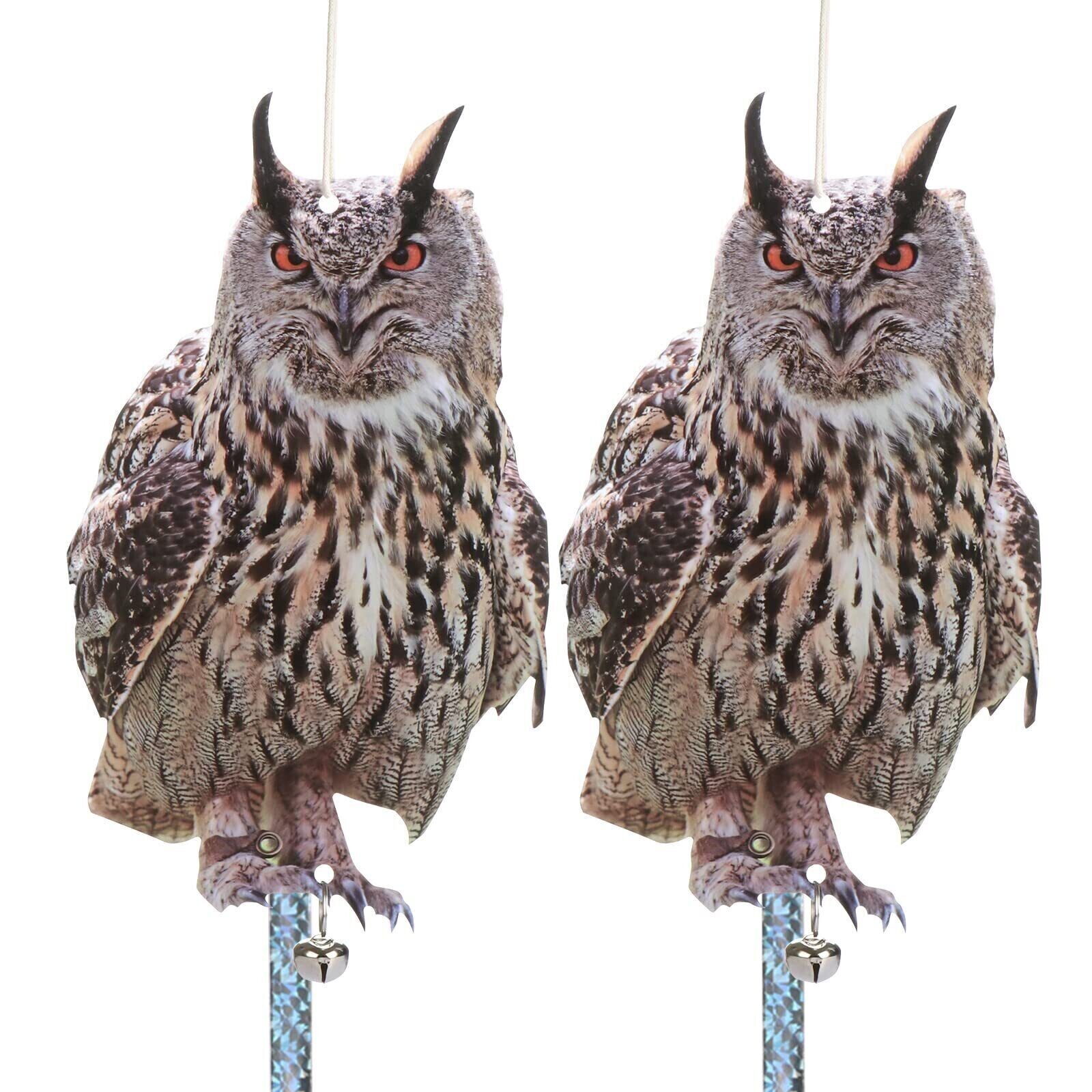 Owl to Keep Birds Away, 2 Pack Bird Scare Plastic Owl Hanging Garden Owls