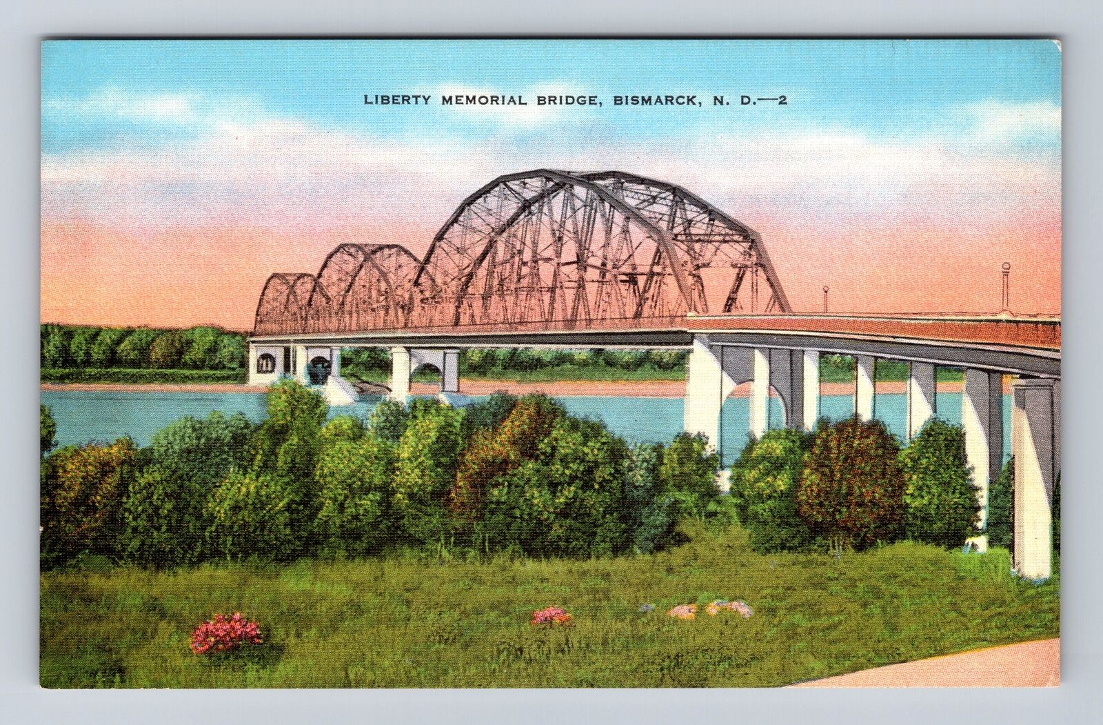 Bismarck ND- North Dakota, Liberty Memorial Bridge, Antique, Vintage Postcard