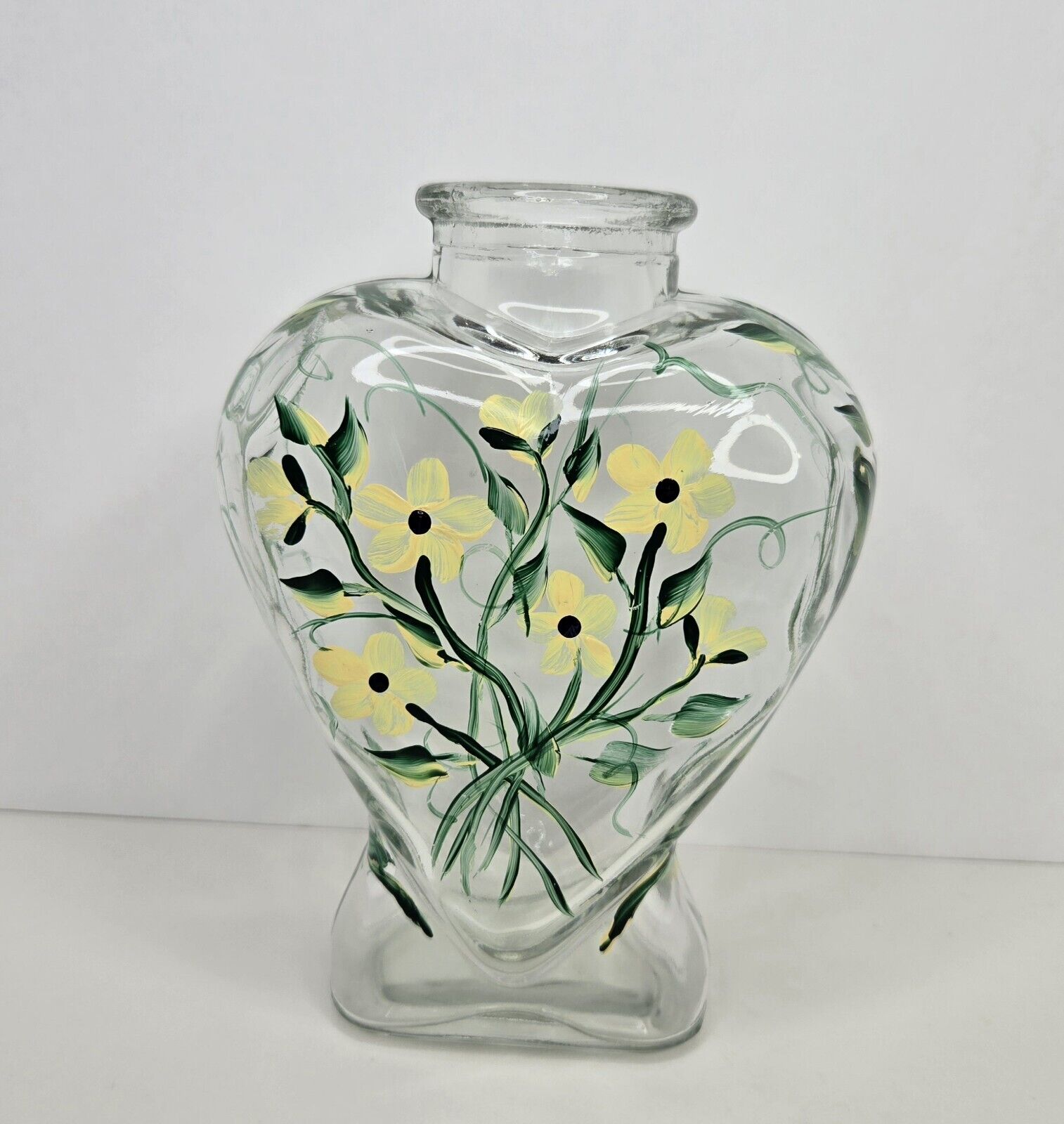 Handpainted Beautiful Floral Vase Heart Shaped 7.5