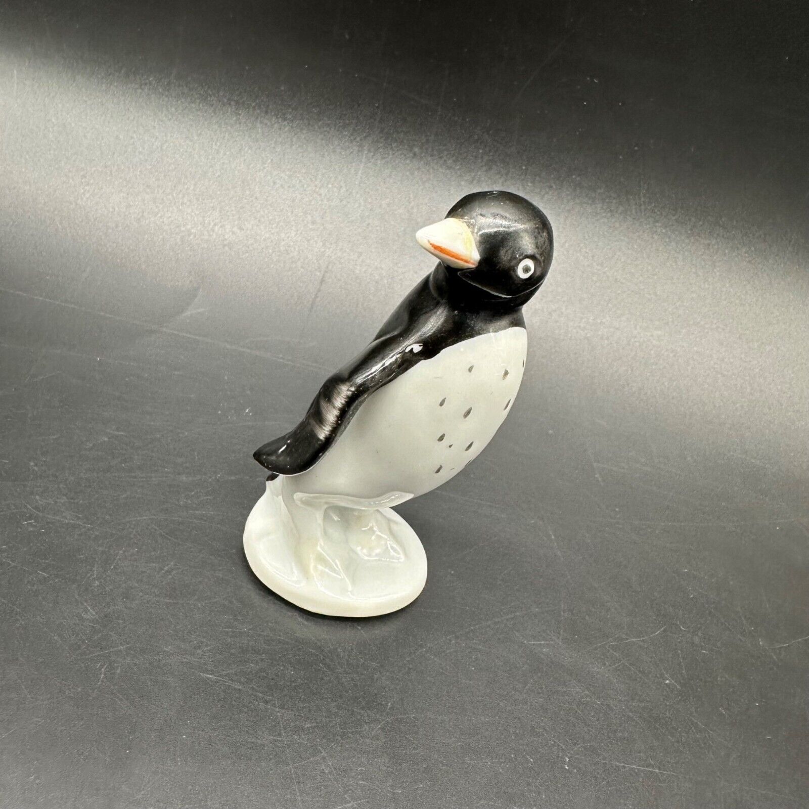 Vintage Penguin Figurine Miniature Bird Black White Tuxedo Japan Ceramic READ